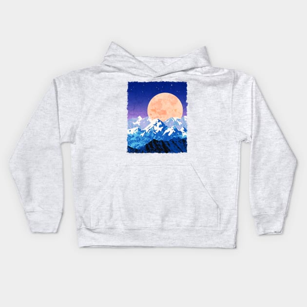 Moonlight Mountains and Stars Kids Hoodie by Dragonbudgie